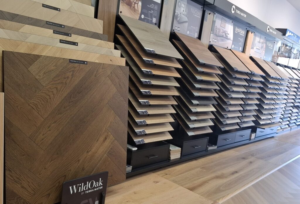 Hard flooring display boards in the Flooring House showroom, Jamisontown