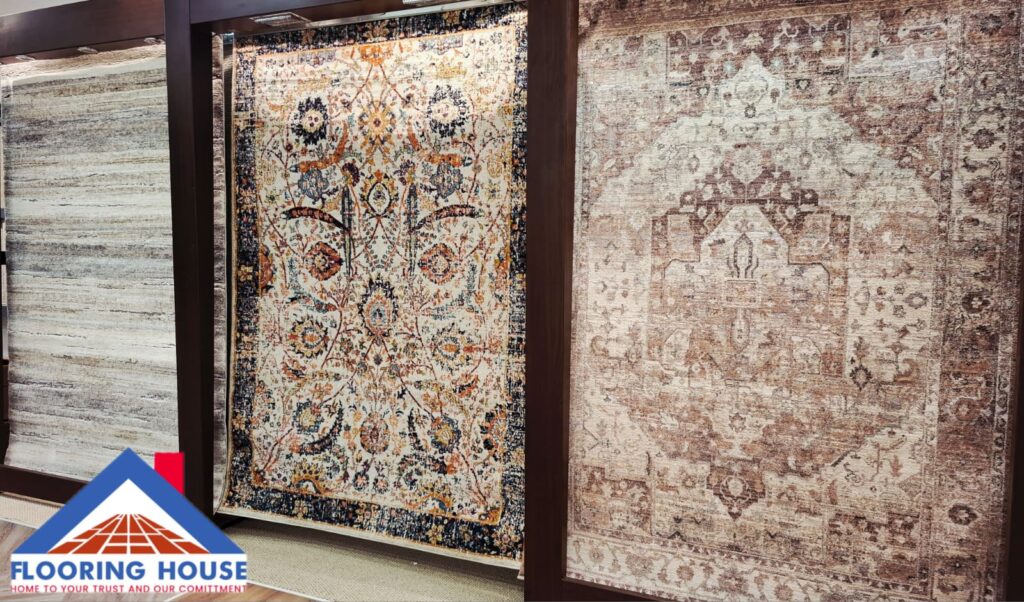 Rug collection on display in the showroom
