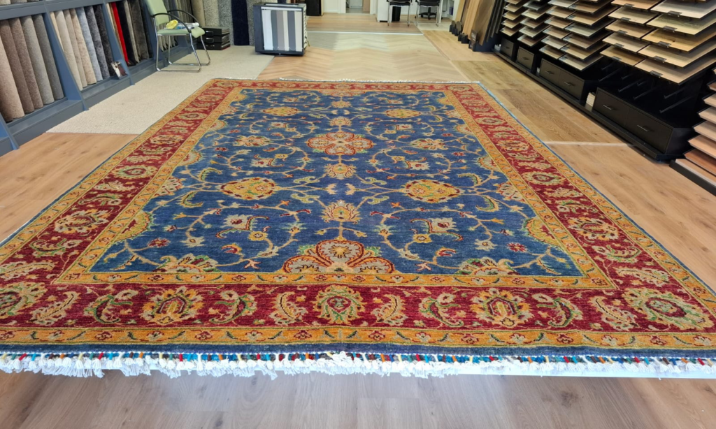 Persian-style rug in blue and red