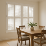 White plantation shutters in a dining room