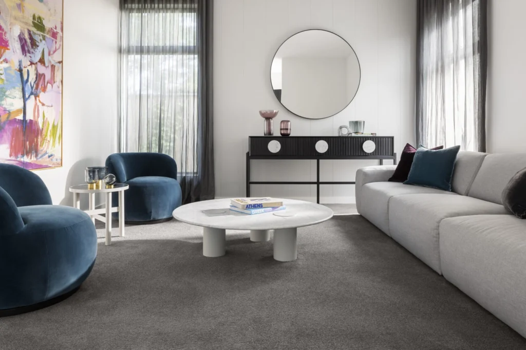 Callista nylon carpet in Bluster installed in a room