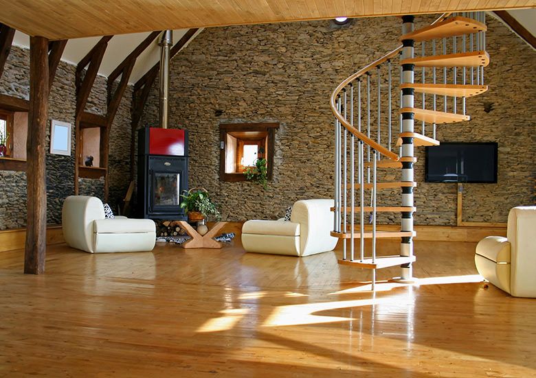 Living room with warm timber flooring