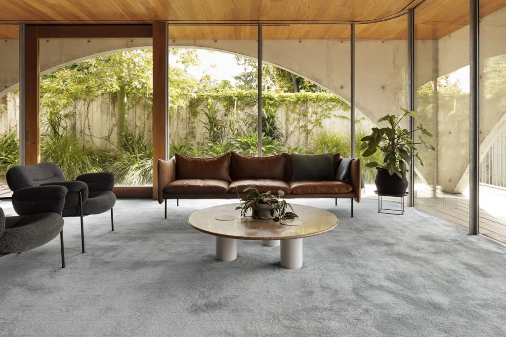 Plume nylon carpet in Drift installed in a room
