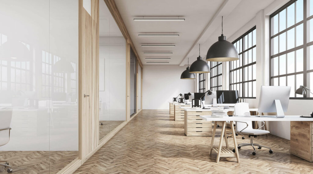 Office with polished commercial flooring